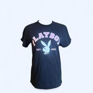 Black Playboy graphic tee with pink logo Size Small